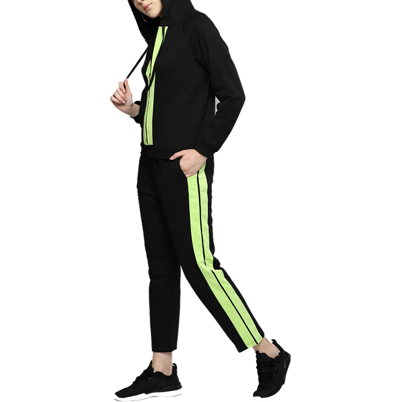 Solid Black Yellow Stripes Tracksuits Women